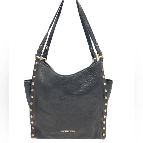 Michael Kors Black Studded Leather Hobo Bag - Picture 2 of 13